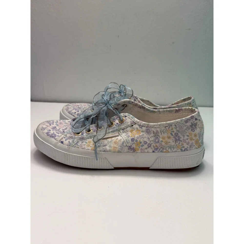 Superga x LoveShackFancy Floral 2750 Cotu Sneakers Blue Ribbon Laces Womens 7.5